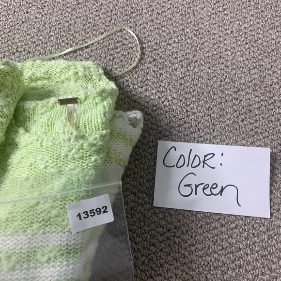 Free People Womens Sweater Size XS Green/White Stripe Popcorn Textured Pullover - Picture 12 of 12